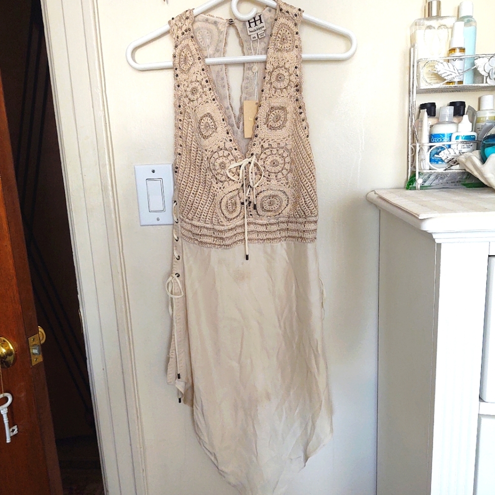 Haute Hippie Vintage Boho Eternity Silk Crochet Tunic Top XS